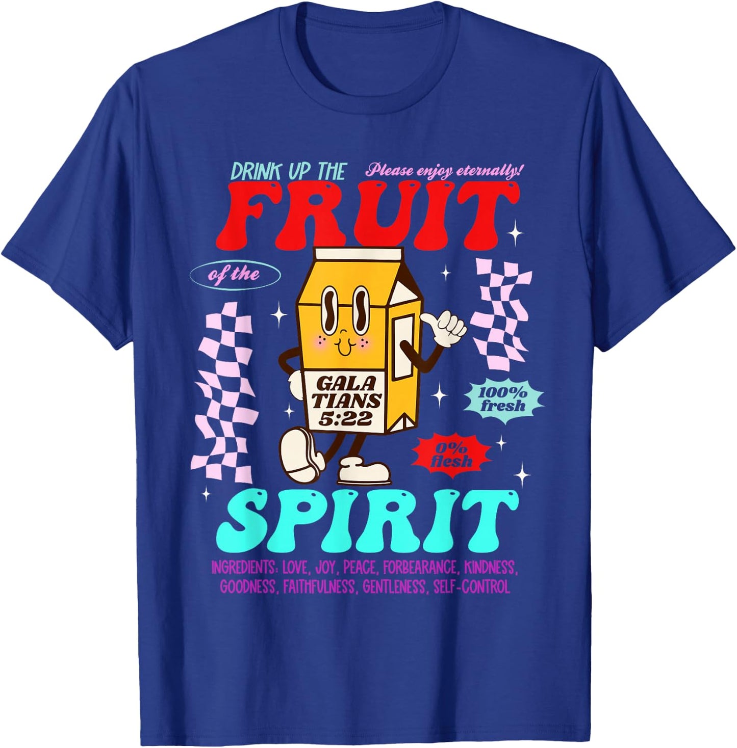 Drink Up Fruit Of The Spirit Christian Milk Bottle Checkered T-Shirt - T-Shirt | Royal