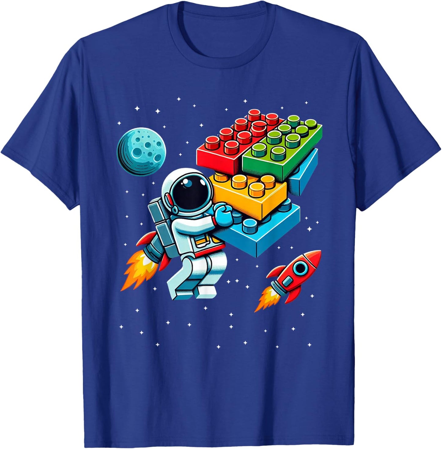 Master Builder Space Astronaut Building Blocks Bricks Boys T-Shirt - T-Shirt | Royal