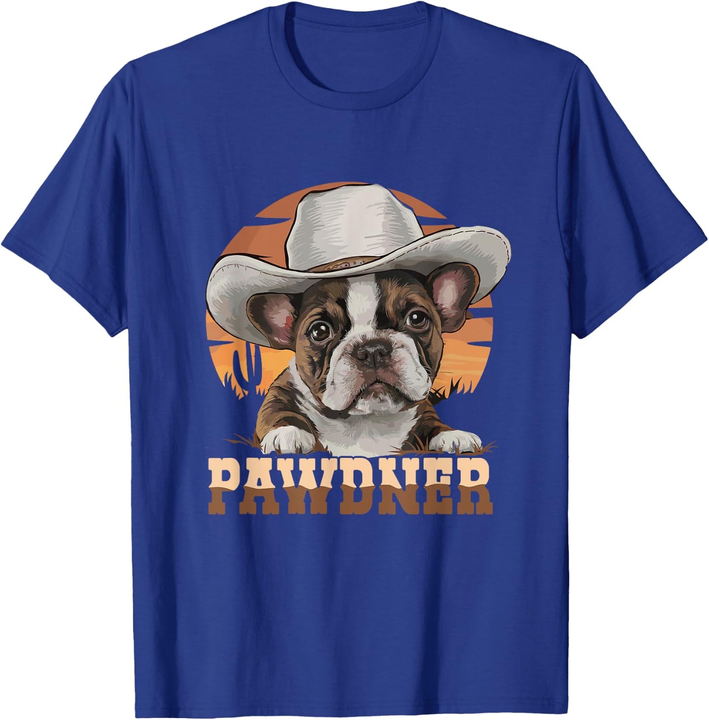 Pawdner Western Cowboy Hat French Bulldog Puppy Dog Mom T-Shirt - T-Shirt | Royal