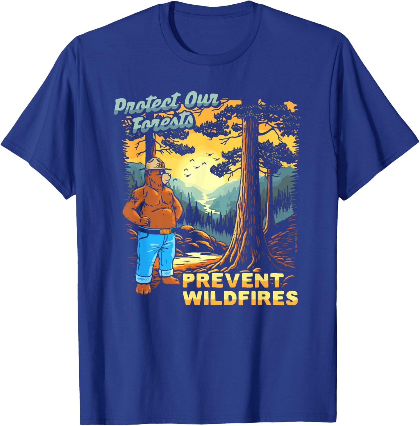 Smokey Bear Sunset Overlook - Protect Our Forests Retro Art T-Shirt - T-Shirt | Royal