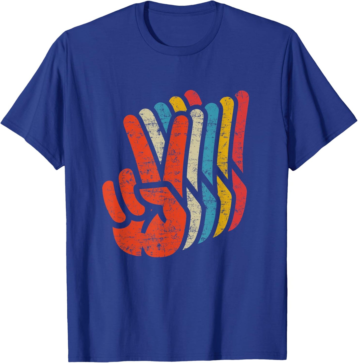 Retro Peace Sign V Fingers Graphic 60s 70s Vintage Peace T-Shirt - T-Shirt | Royal