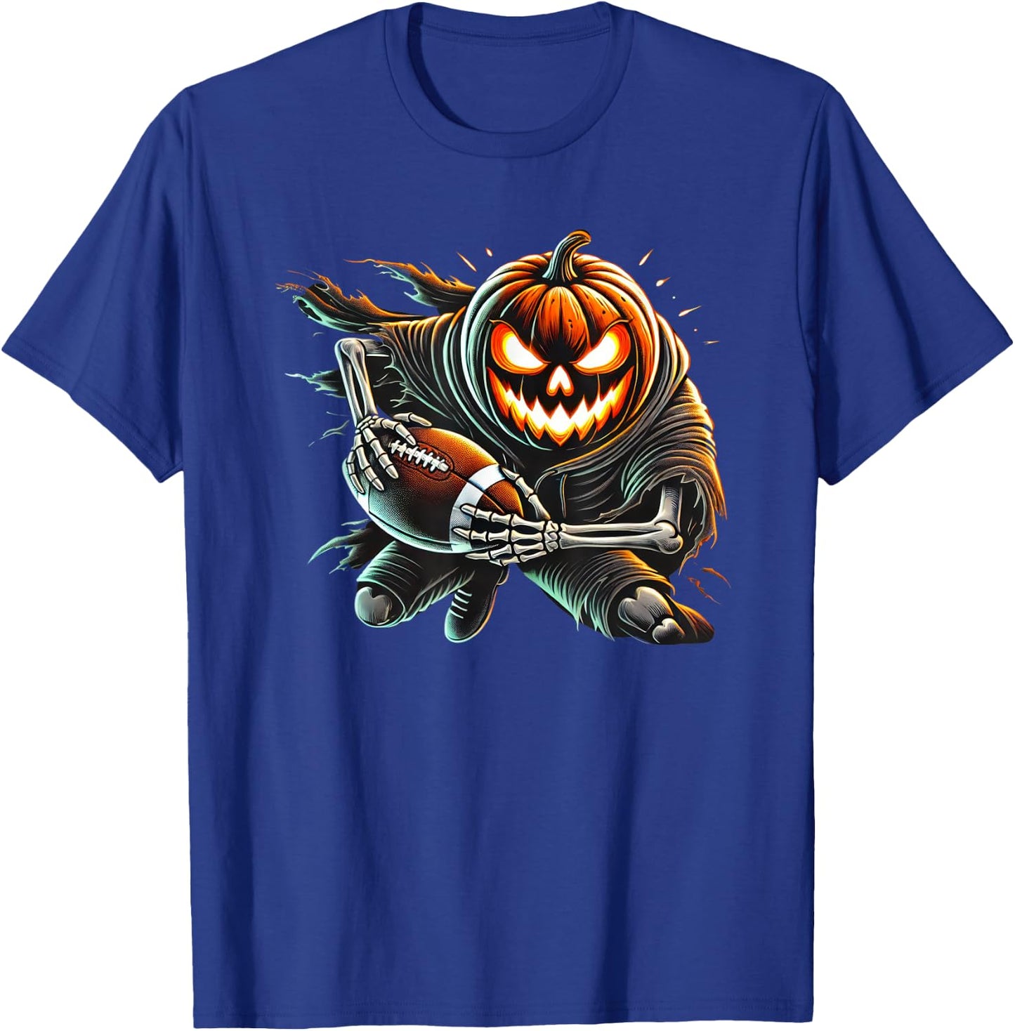Pumpkin Head Football Player Halloween Costume 2025 Match T-Shirt - T-Shirt | Royal