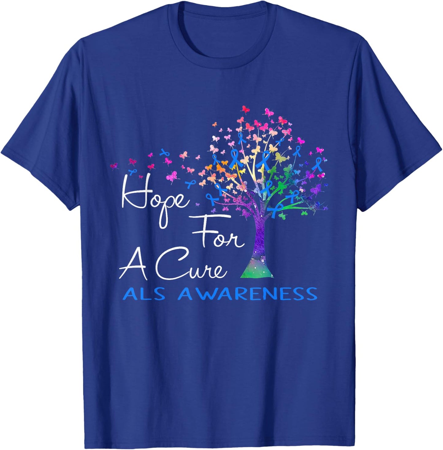 Hope For A Cure ALS Awareness Tree Ribbon T-Shirt - T-Shirt | Royal