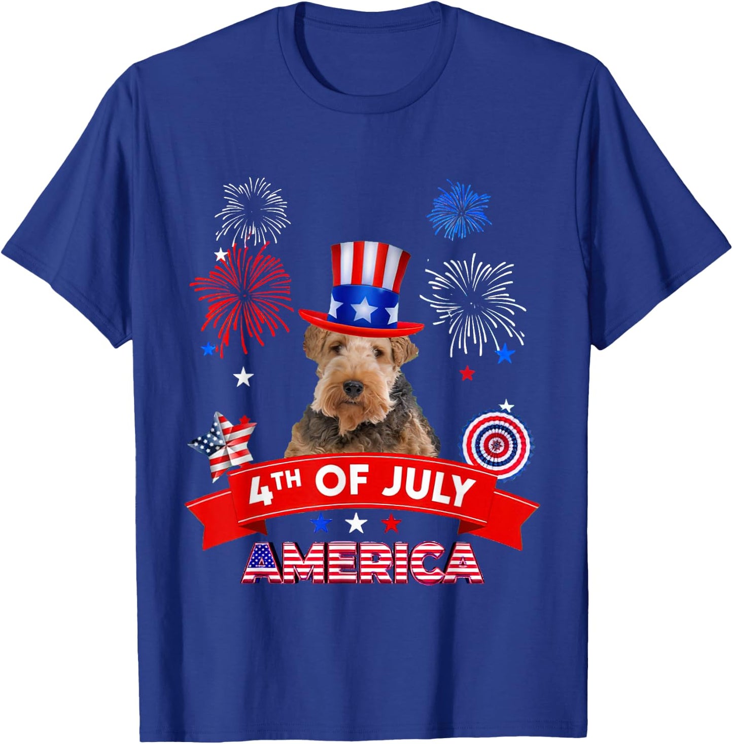 4th of July Decor Patriotic LOVE Wire Fox Terrier Dog USA T-Shirt - T-Shirt | Royal