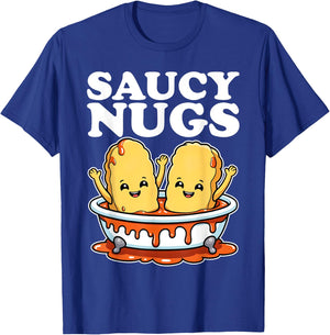 Funny Saucy Nugs Cartoon Food BBQ Sauce Chicken Nuggets T-Shirt - T-Shirt | Royal