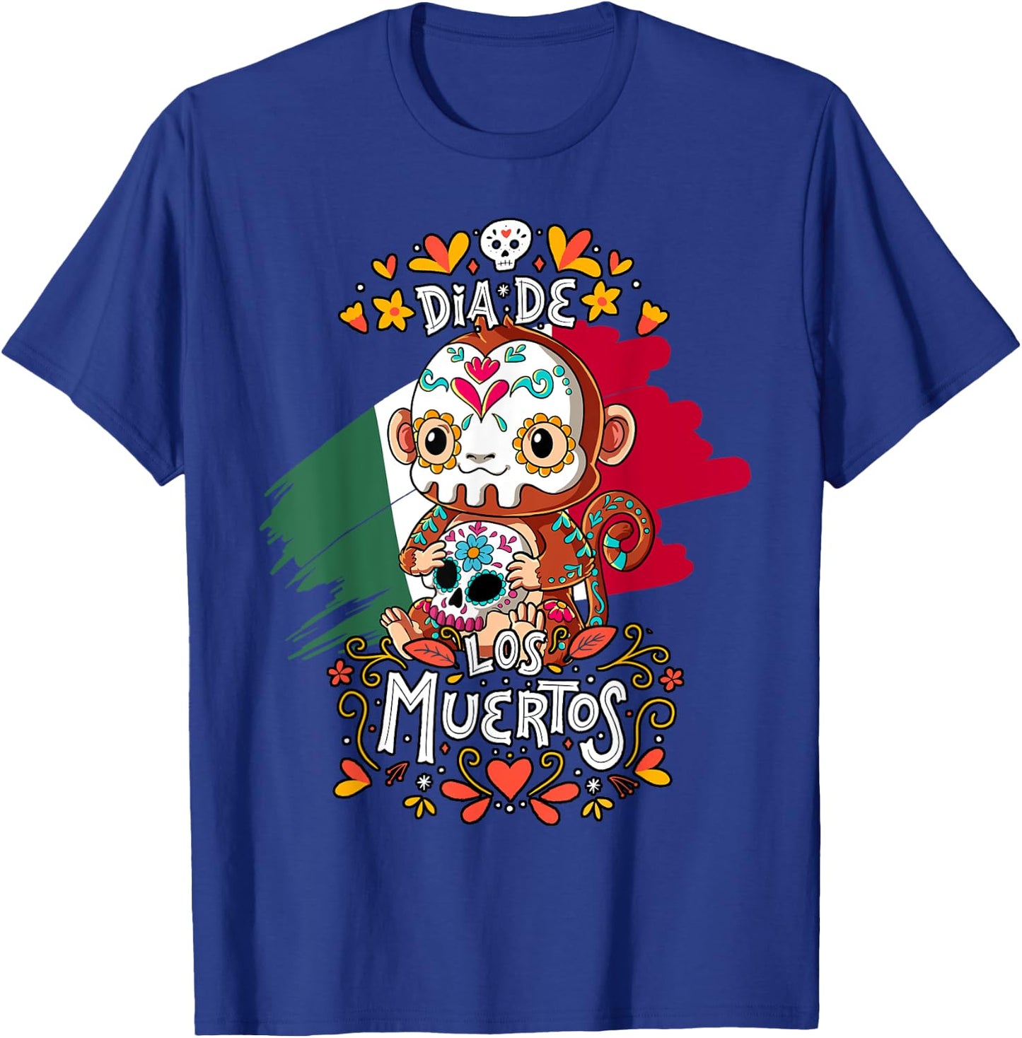 Dia De Los Muertos Monkey T-Shirt - T-Shirt | Royal