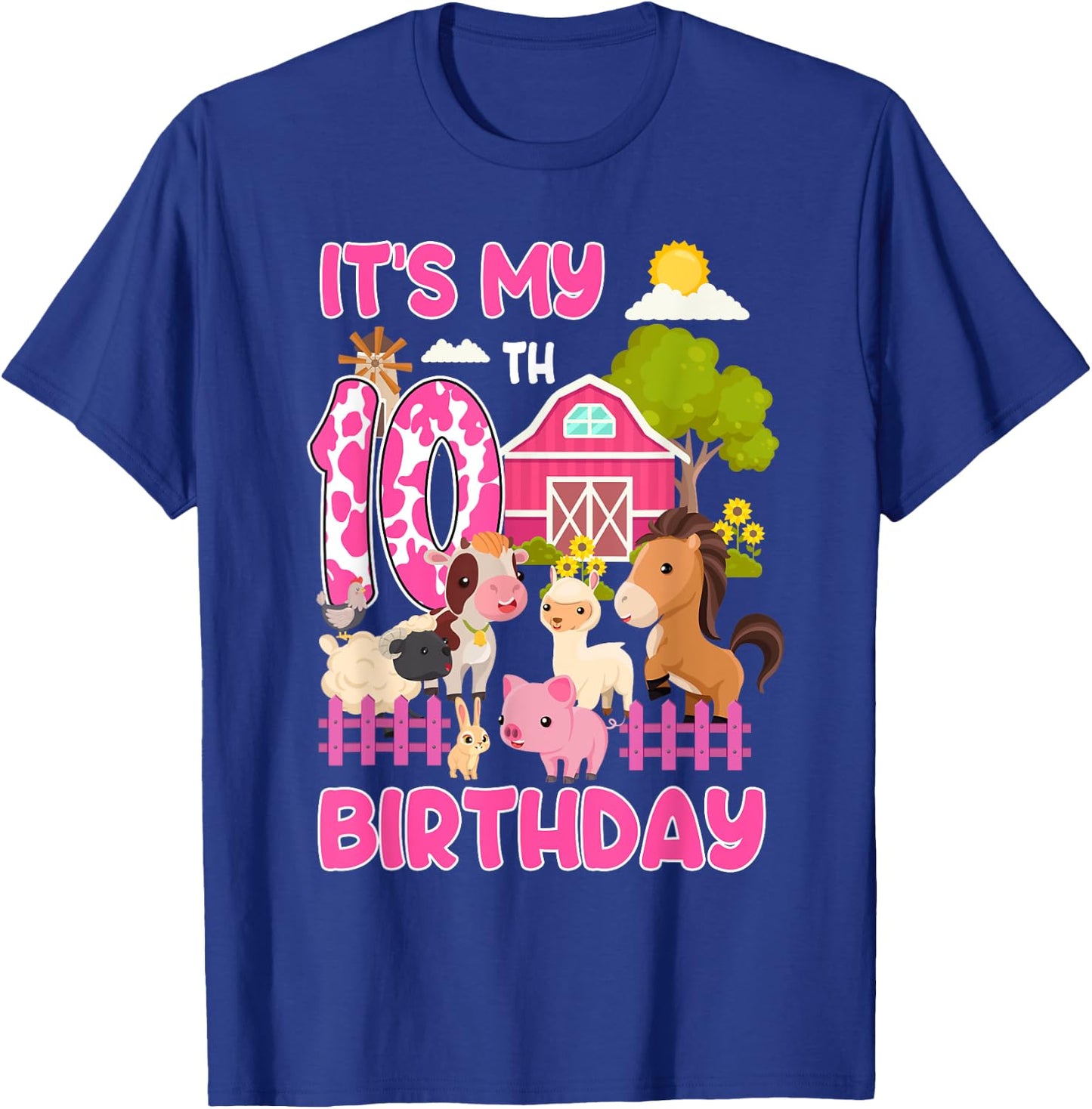 It’s My 10th Birthday Farm Animals 10 Year Old Girl Party T-Shirt - T-Shirt | Royal