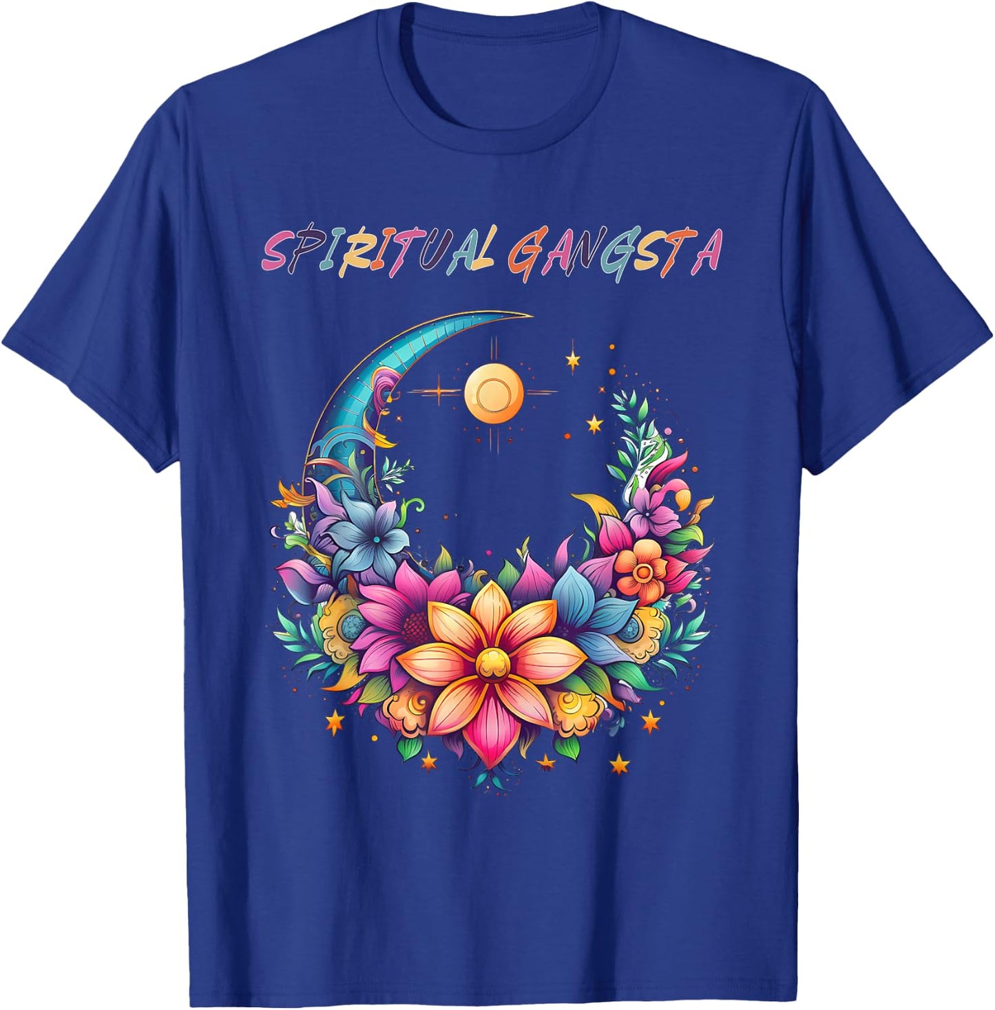 Spiritual Gangsta Floral Moon Yoga Meditation Mandala T-Shirt - T-Shirt | Royal