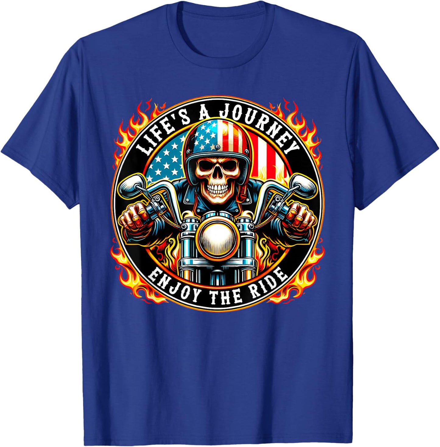 Life's a Journey Enjoy The Ride Skeleton Biker Motorcycle T-Shirt - T-Shirt | Royal