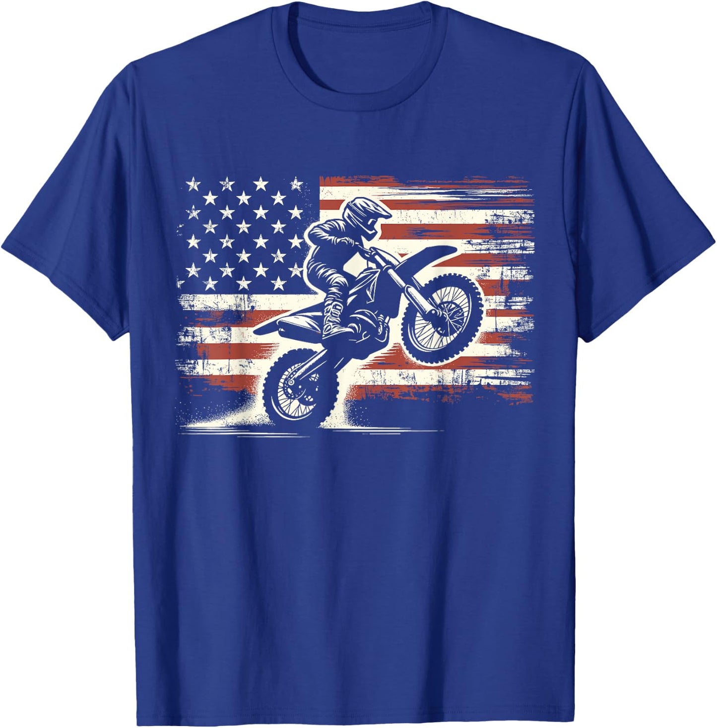 Dirt Bike American Flag Motocross Biker Vintage USA , Small, Black T-Shirt - T-Shirt | Royal