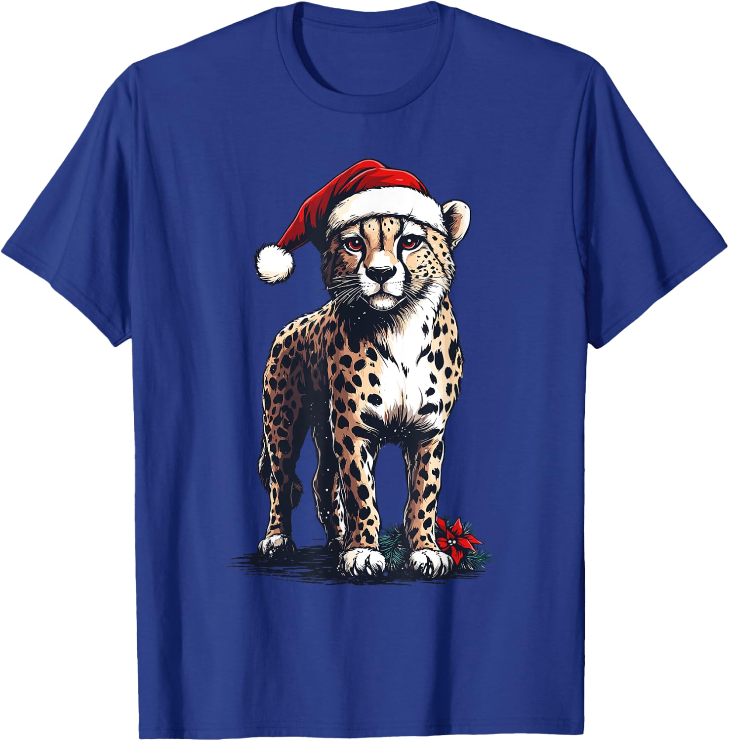 Cheetah Santa Hat Cheetah Lover Men Women Kids Christmas T-Shirt - T-Shirt | Royal