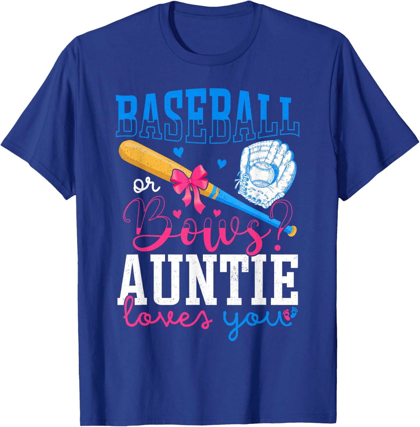 Baseball And Bows Auntie Loves You Gender Reveal Party T-Shirt - T-Shirt | Royal