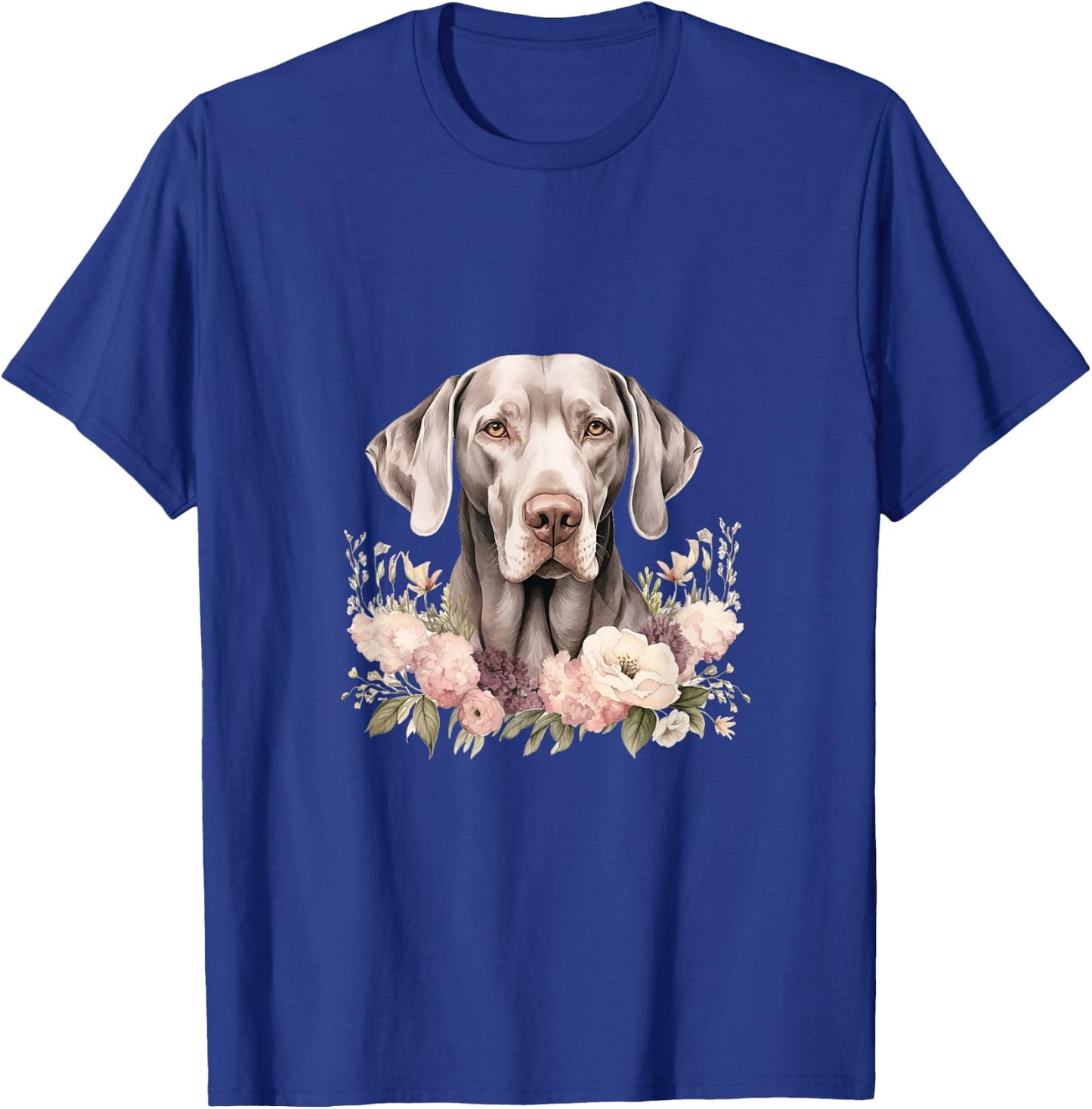 Weimaraner Dog With Flowers Vintage Pastel Floral Border T-Shirt - T-Shirt | Royal