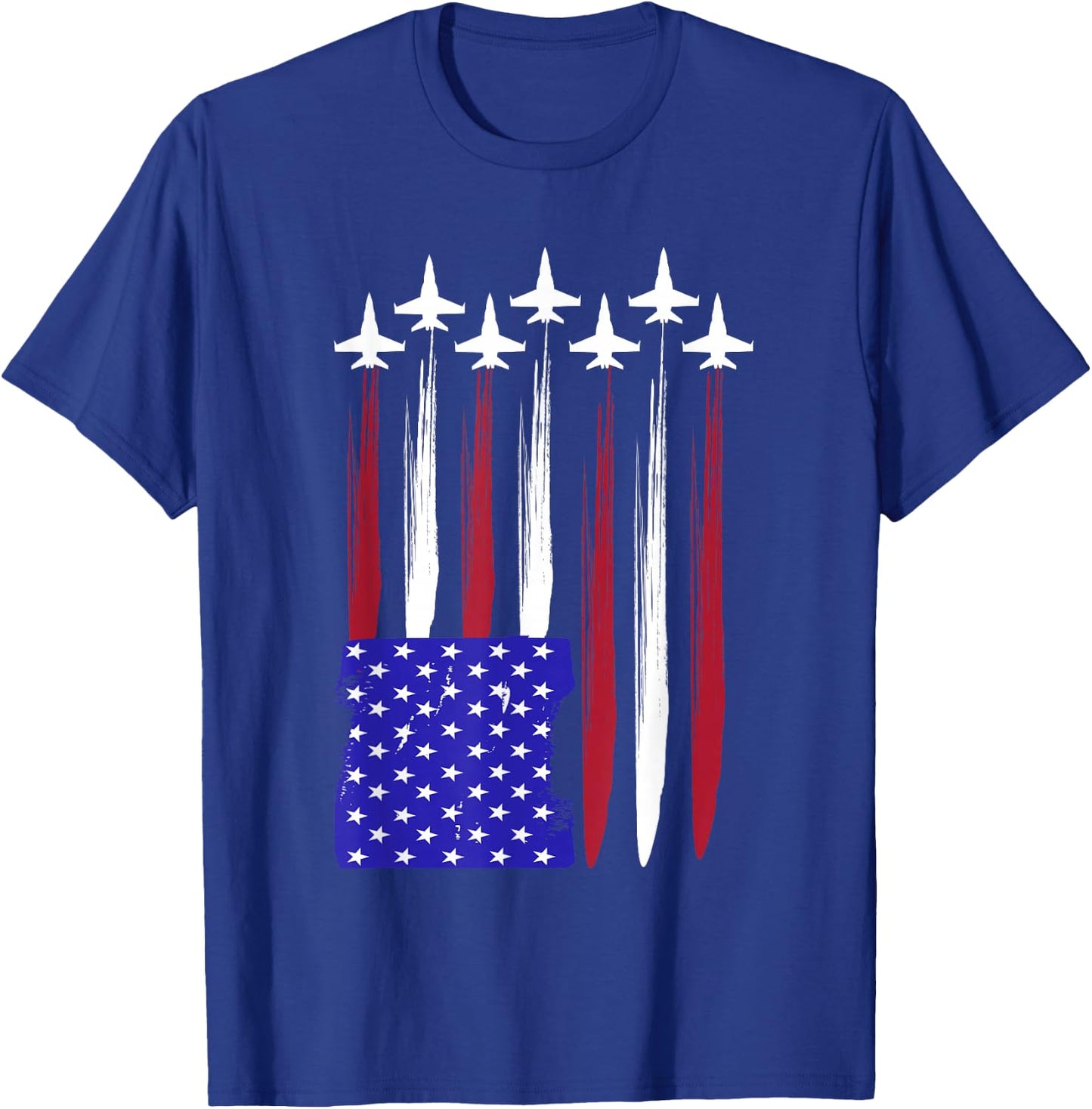 Jets 4th of July Patriotic Red White Blue USA Flag Fighter T-Shirt - T-Shirt | Royal