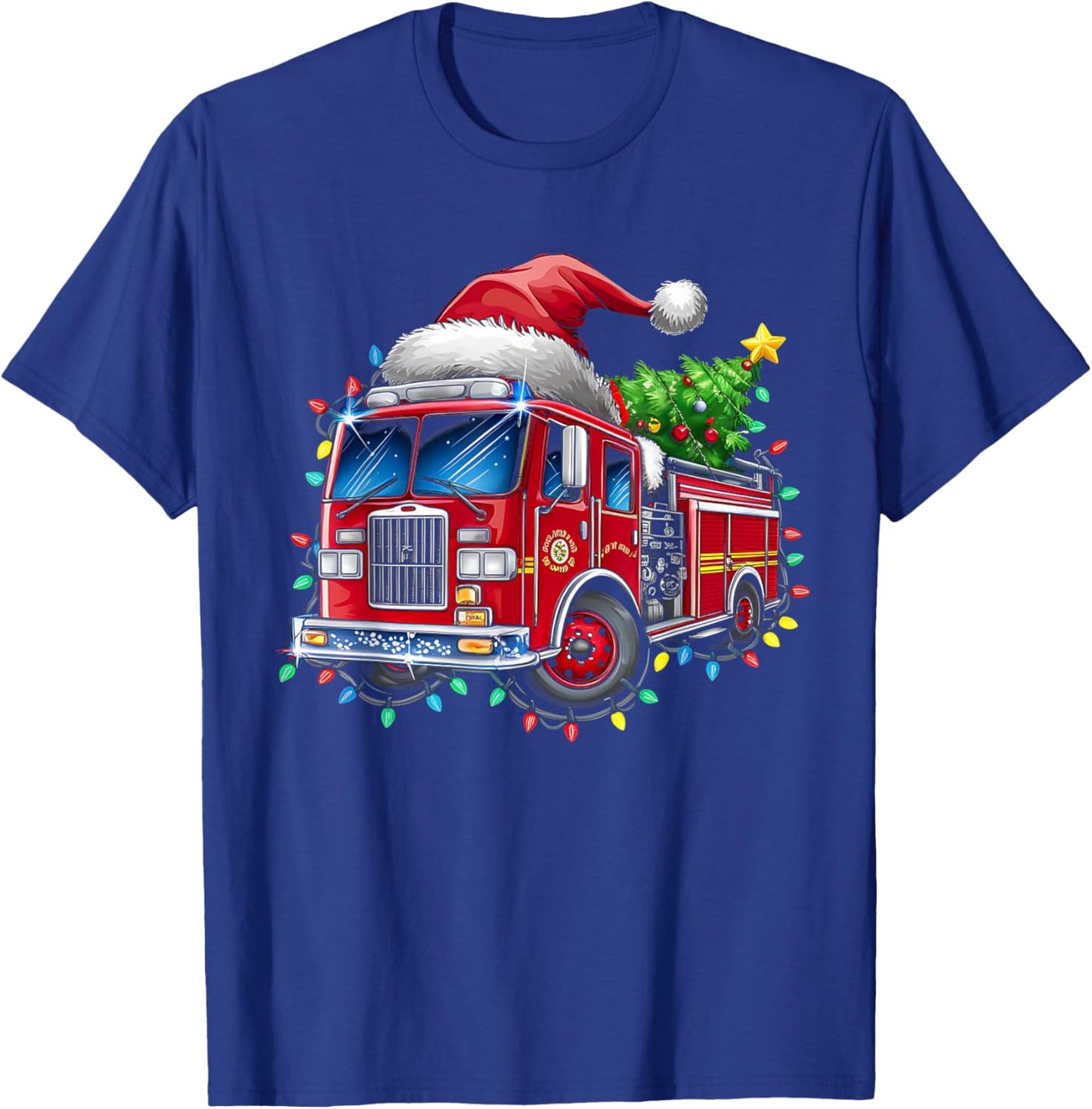 Funny Firetruck Santa Christmas Tree Lights Toddler Kids T-Shirt - T-Shirt | Royal