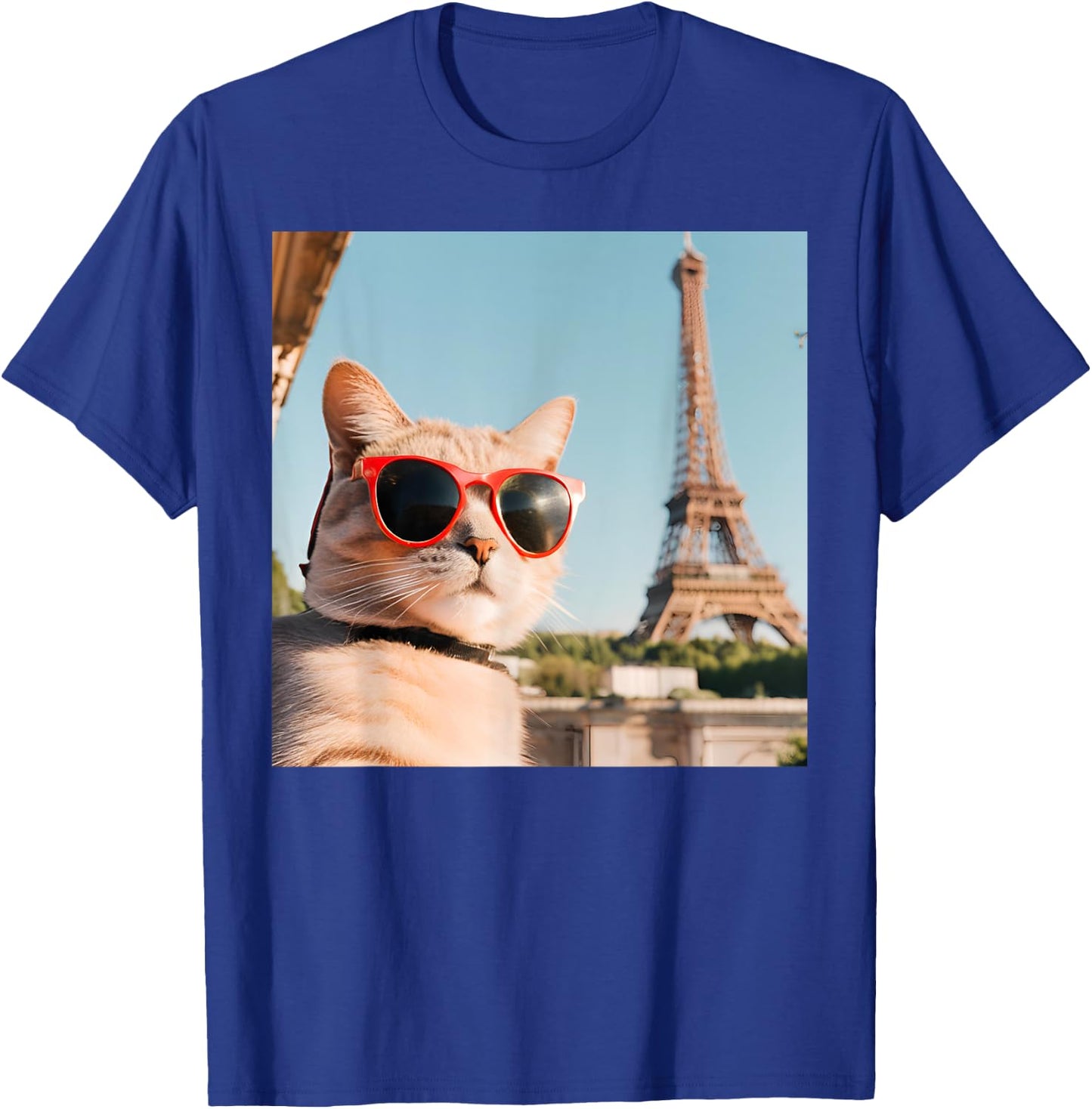 Funny Cat Wearing Sunglasses At The Eiffel Tower in France Women Kids T-Shirt - T-Shirt | Royal