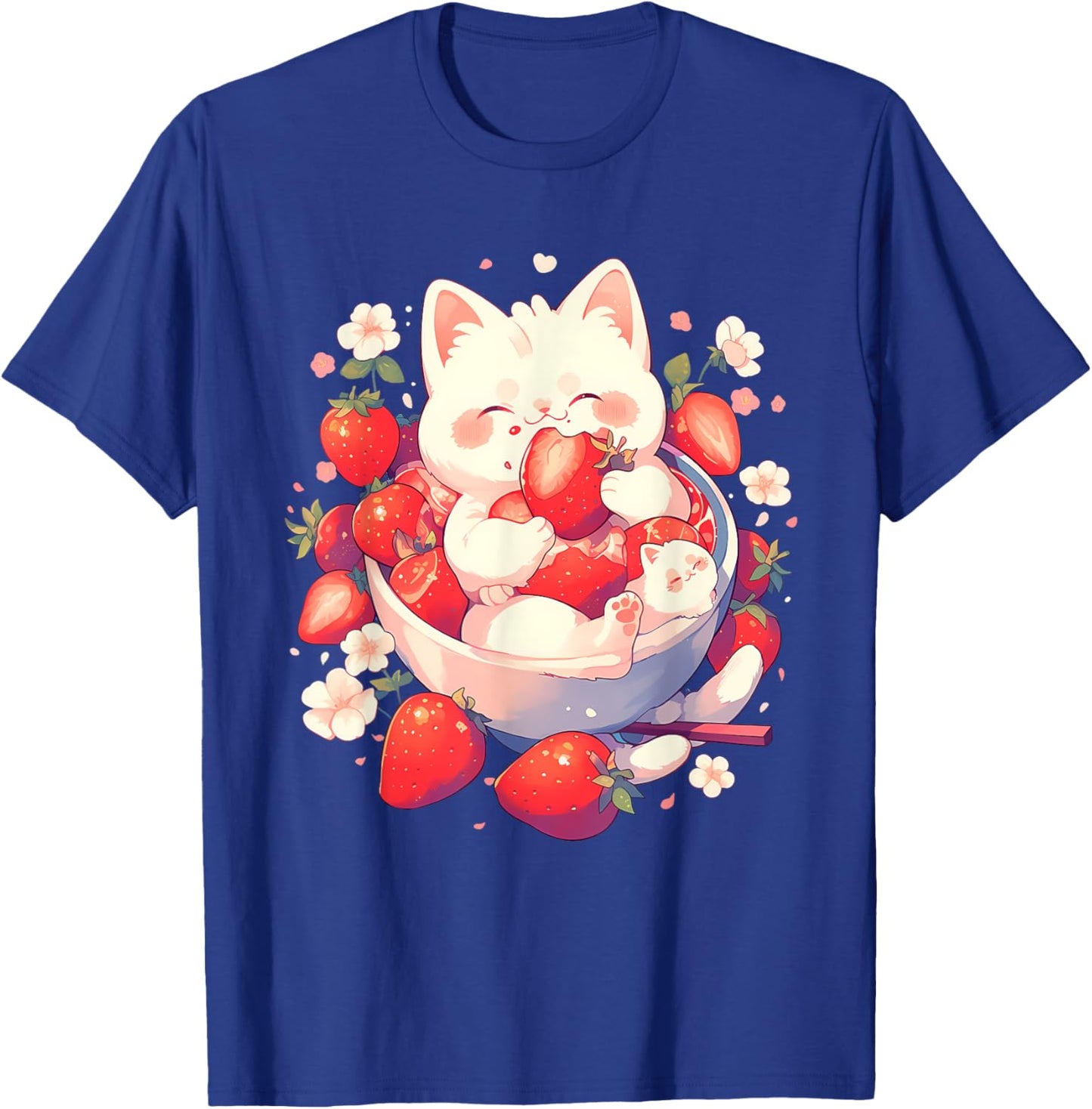 Strawberry Cat Animal Art Strawberries Floral Drawing T-Shirt - T-Shirt | Royal