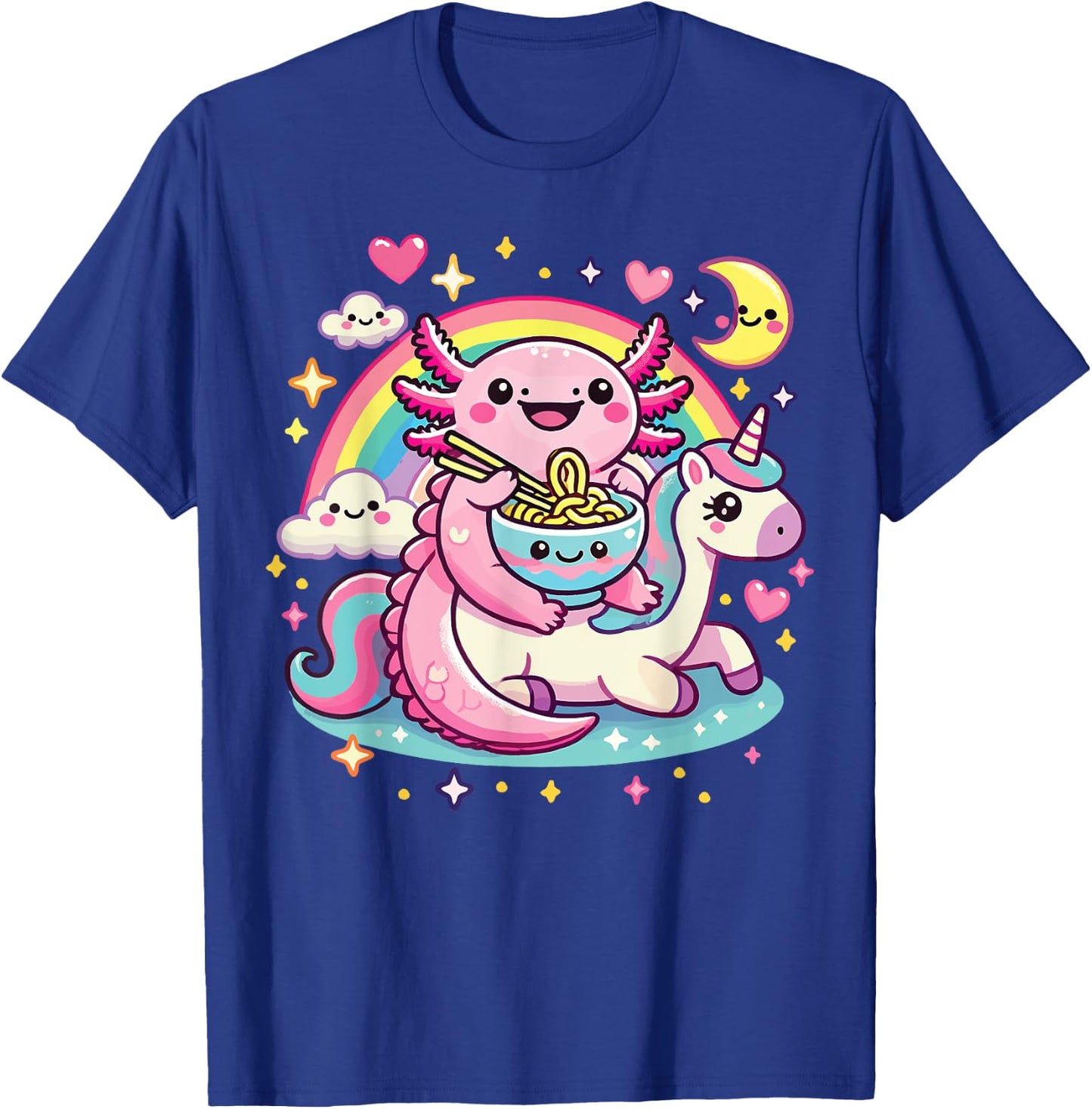 Anime Kawaii Axolotl Eating Ramen Noodles Rainbow Kids Girl T-Shirt - T-Shirt | Royal