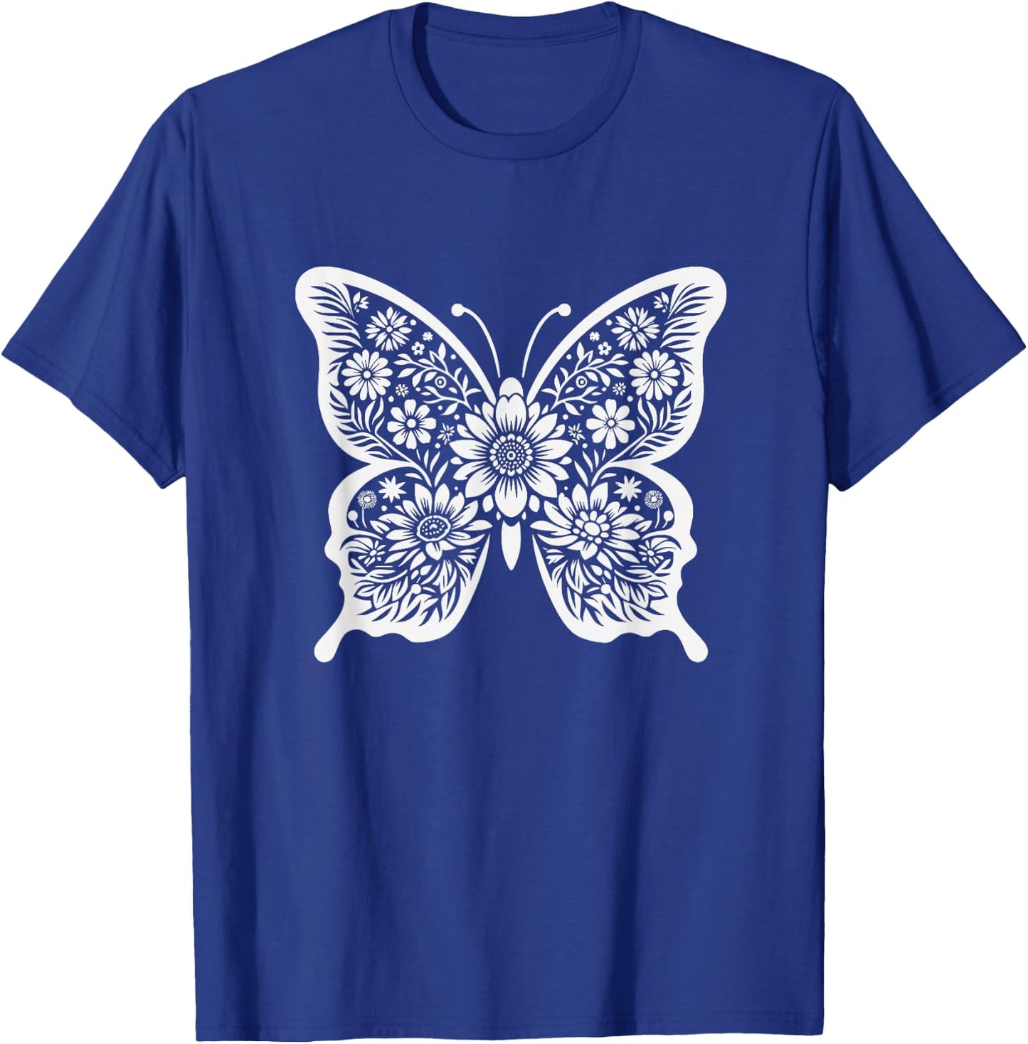 Floral Butterfly Graphic Art Design And Girls T-Shirt - T-Shirt | Royal