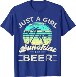 Funny Summer Palm Just a Girl who loves Sunshine and Beer T-Shirt - T-Shirt | Royal