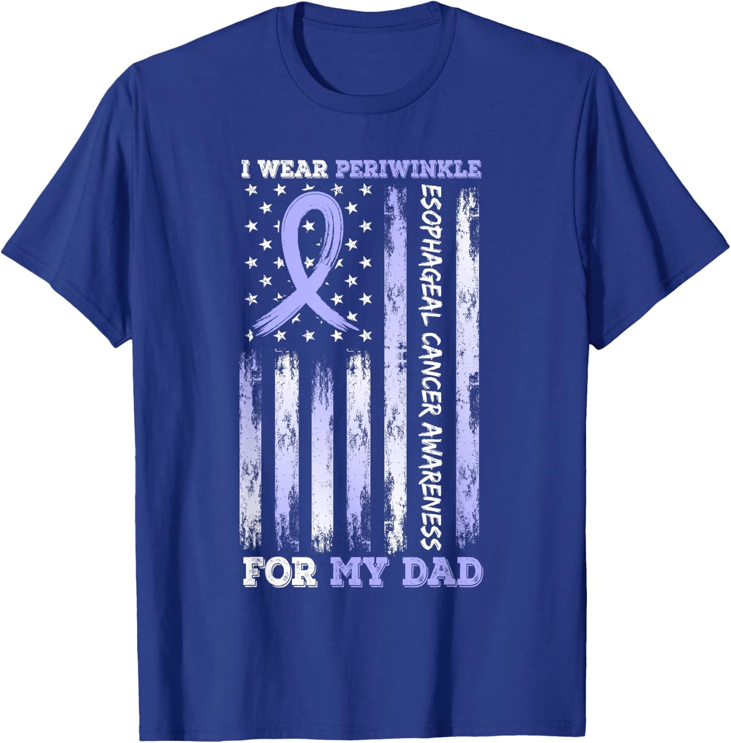 I Wear Periwinkle For My Dad USA Flag Ribbon Esophageal T-Shirt - T-Shirt | Royal