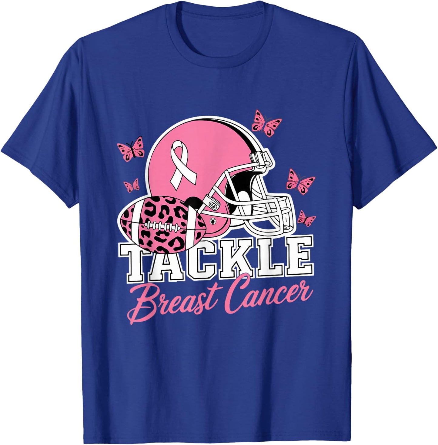 Tackle Breast Cancer Pink Ribbon American Fantasy Football T-Shirt - T-Shirt | Royal
