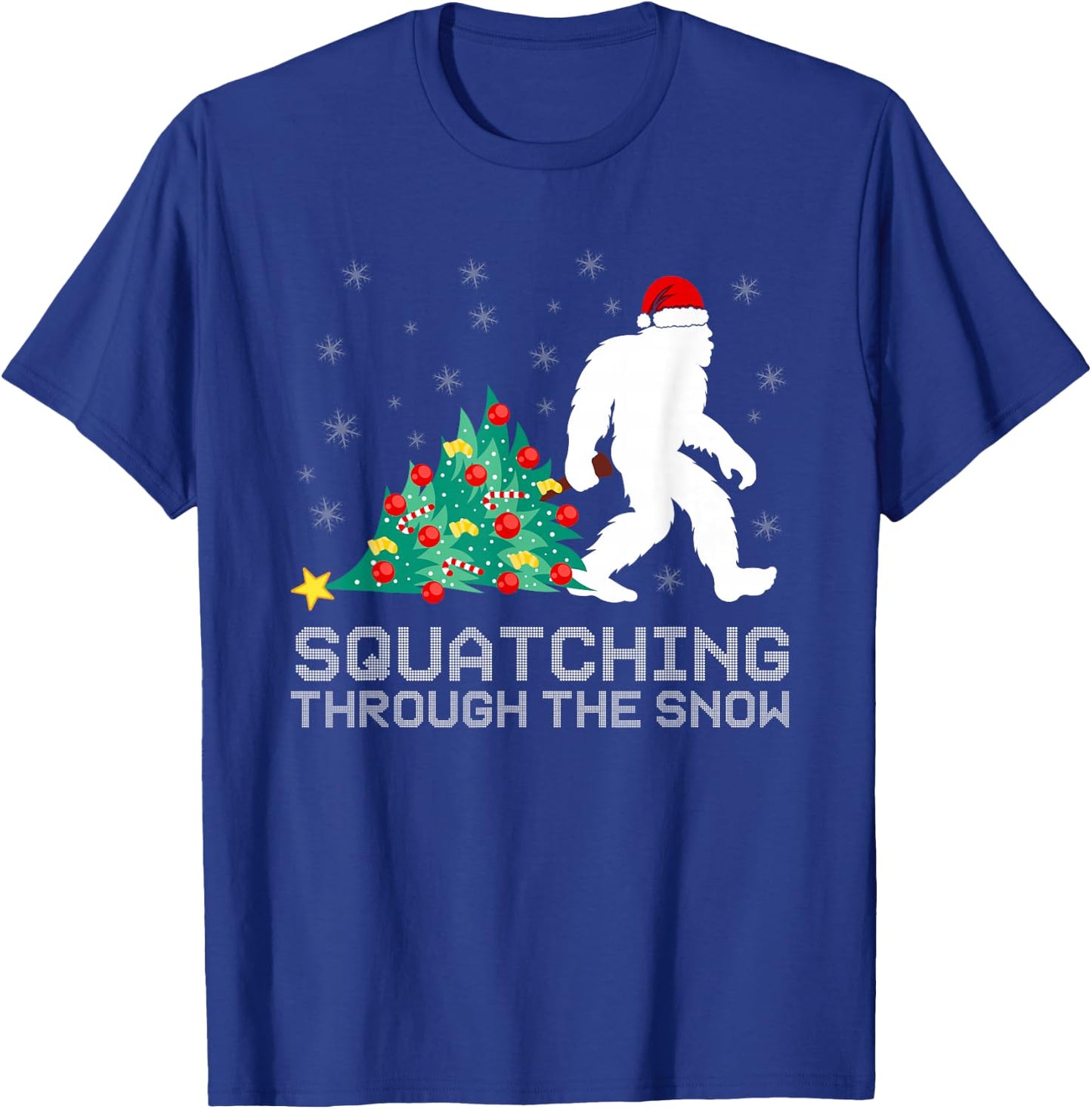 Squatching Through The Snow - Bigfoot Christmas Sasquatch T-Shirt - T-Shirt | Royal