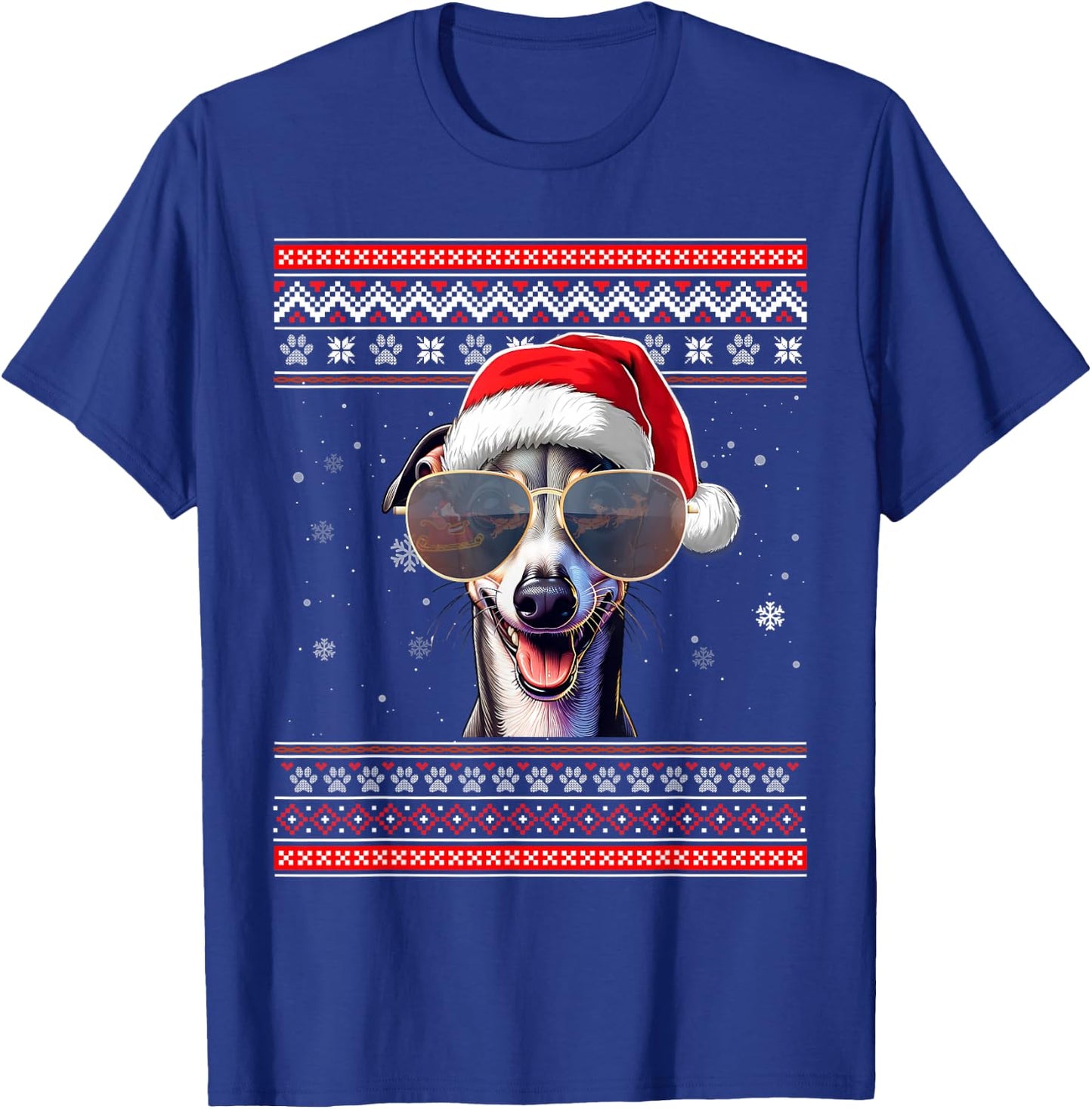 Ugly Sweater X-mas Santa Italian Greyhound Dog Christmas T-Shirt - T-Shirt | Royal