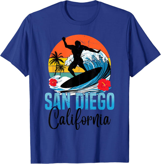 Retro San Diego California Beach Vibes Summer Break Vacation T-Shirt - T-Shirt | Royal