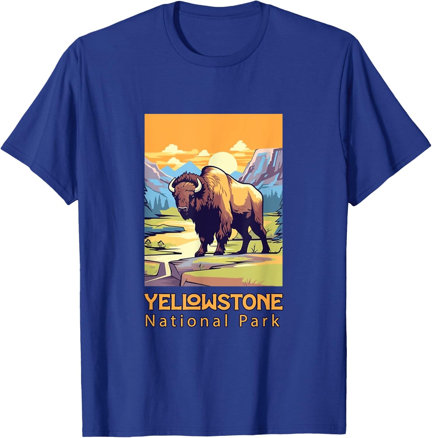 Yellowstone National Park Bison Large Cartoon Graphic T-Shirt - T-Shirt | Royal