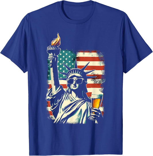 USA Statue of Liberty 4th of July Party Beer Funny Patriotic Women Men T-Shirt - T-Shirt | Royal