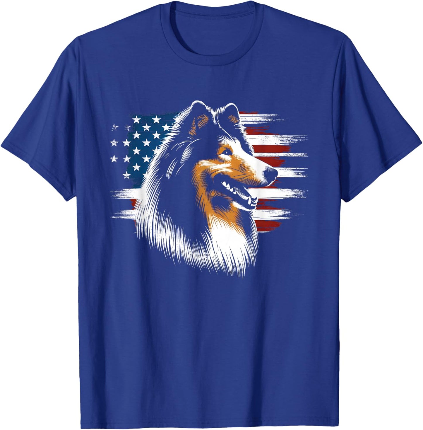 Rough Collie American Flag - Patriotic Collie Dog Lover T-Shirt - T-Shirt | Royal