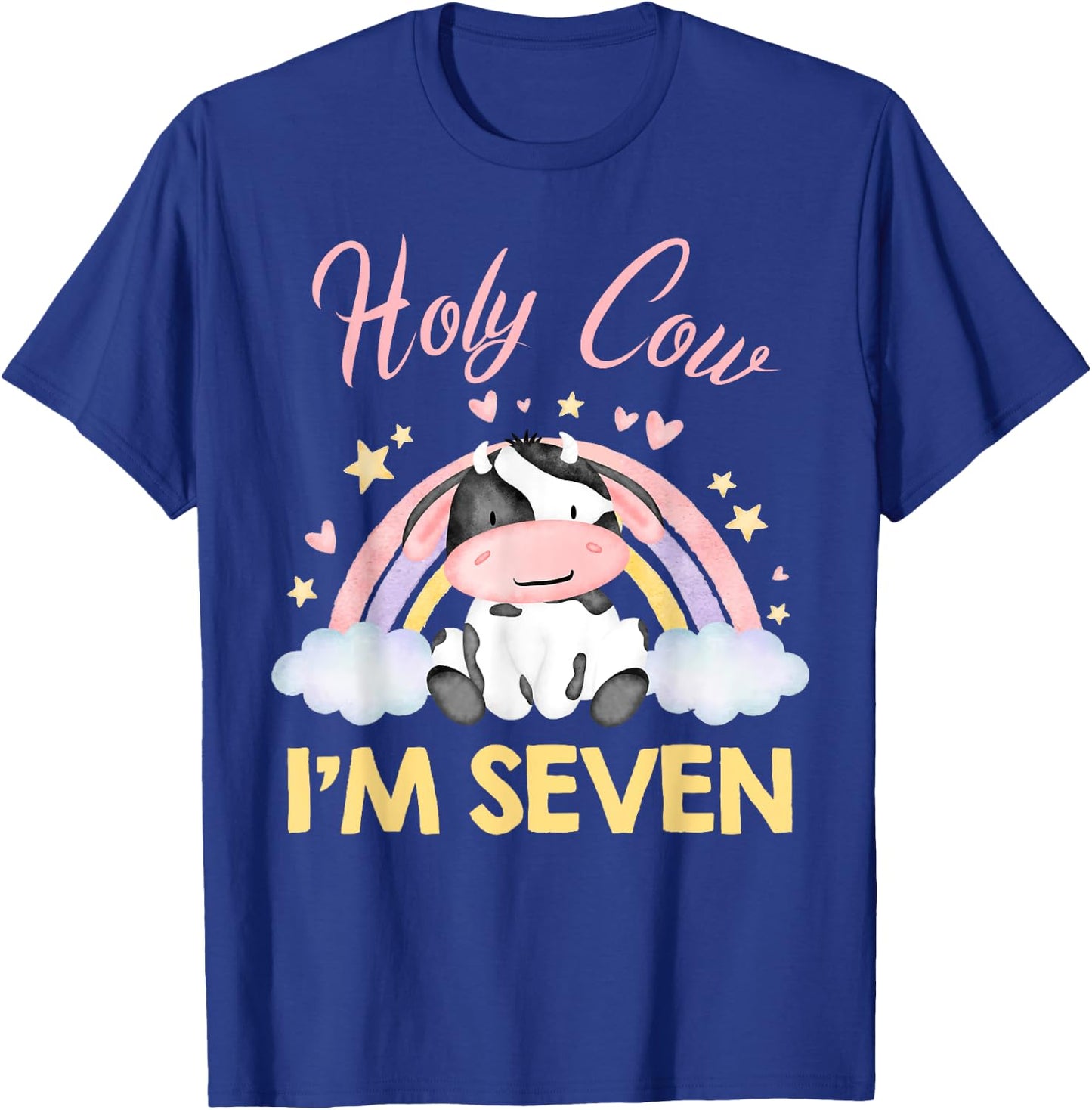 Holy Cow I'm Seven Rainbow Cow 7 Year Old 7th Birthday Girl T-Shirt - T-Shirt | Royal