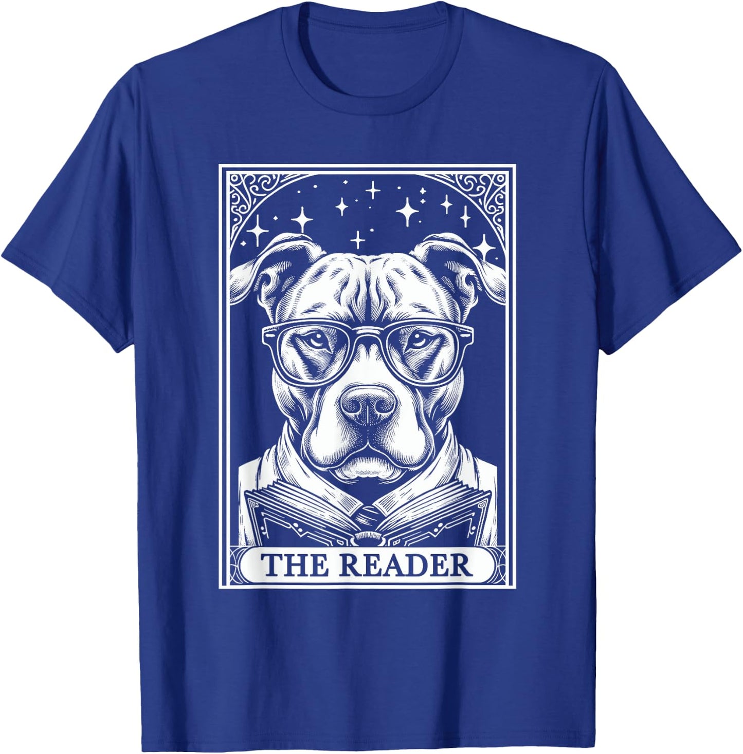 Tarot Card Vintage Pit Bull Pittie Dog Book Lover The Reader T-Shirt - T-Shirt | Royal