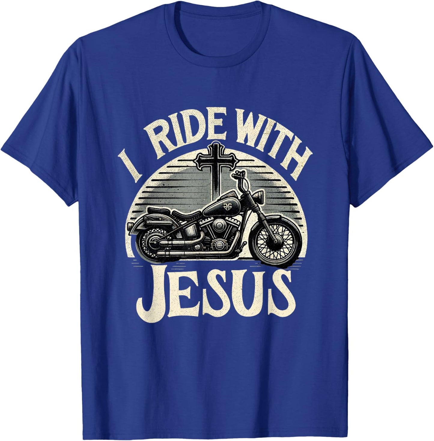 Faithful Flair I Ride With Jesus Motorcycle Christian , Small, Black T-Shirt - T-Shirt | Royal