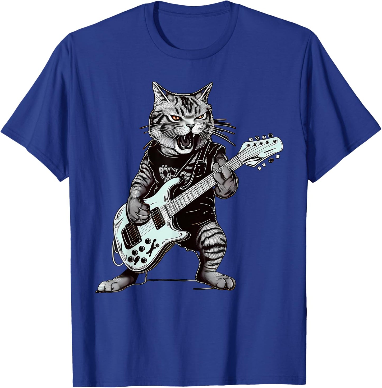 Cat Guitar T Shirt Cat Playing Guitar Heavy Metal Cat T-Shirt - T-Shirt | Royal
