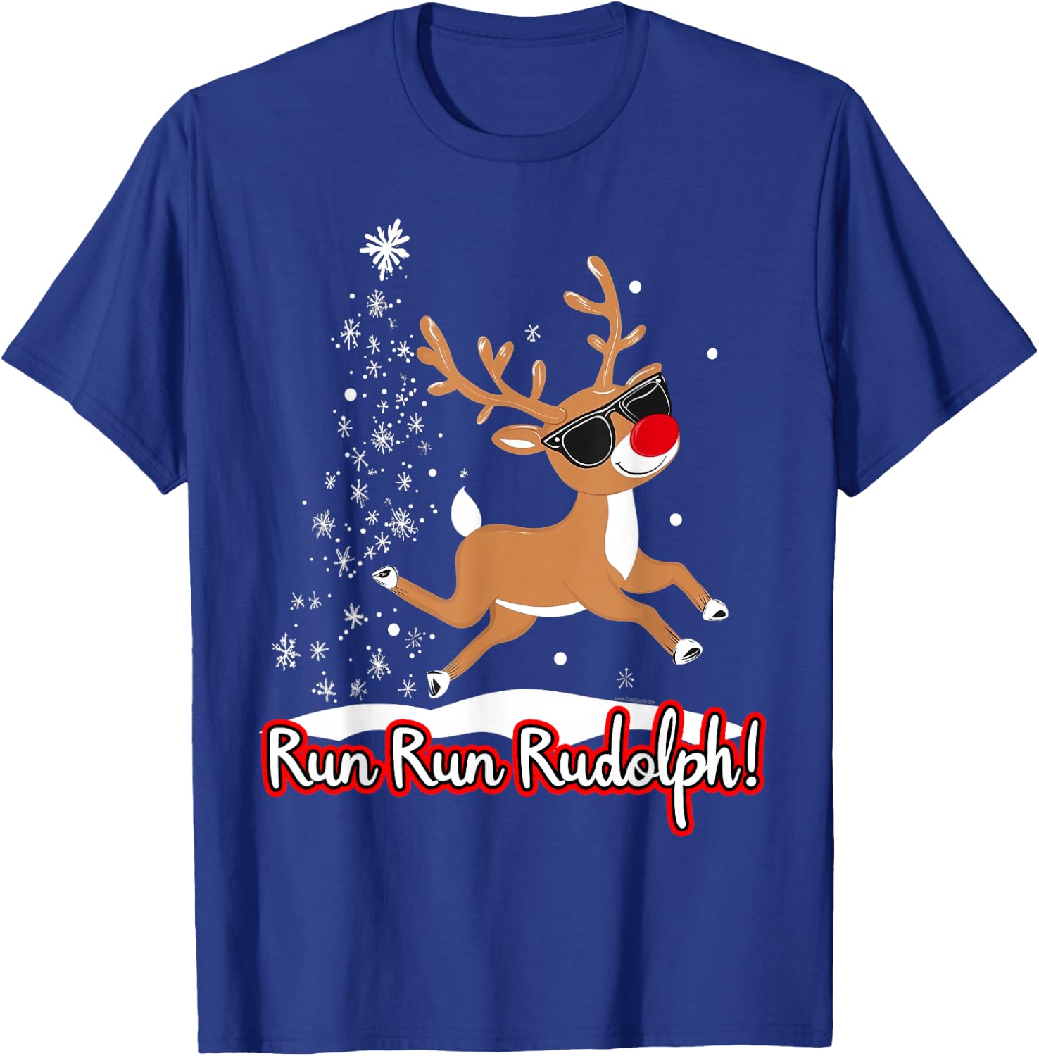 Run Rudolph Funny Cute Reindeer Runner Christmas Running T-Shirt - T-Shirt | Royal