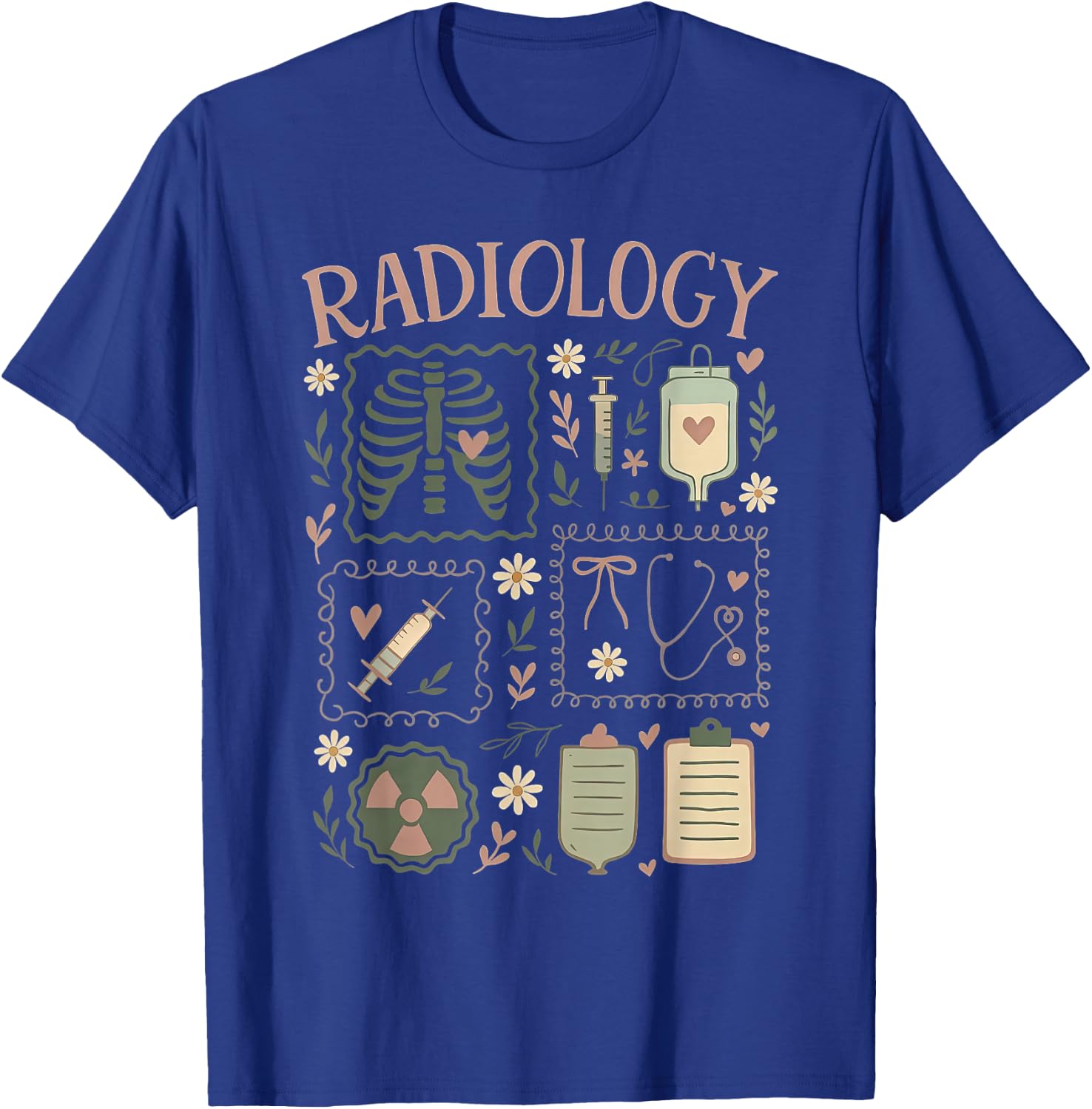 Retro Radiology Floral Stamp X-ray Radiologic Technologist T-Shirt - T-Shirt | Royal