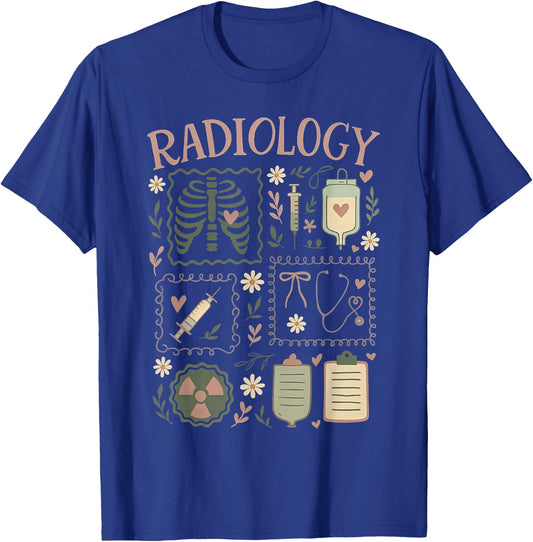 Retro Radiology Floral Stamp X-ray Radiologic Technologist T-Shirt - T-Shirt | Royal
