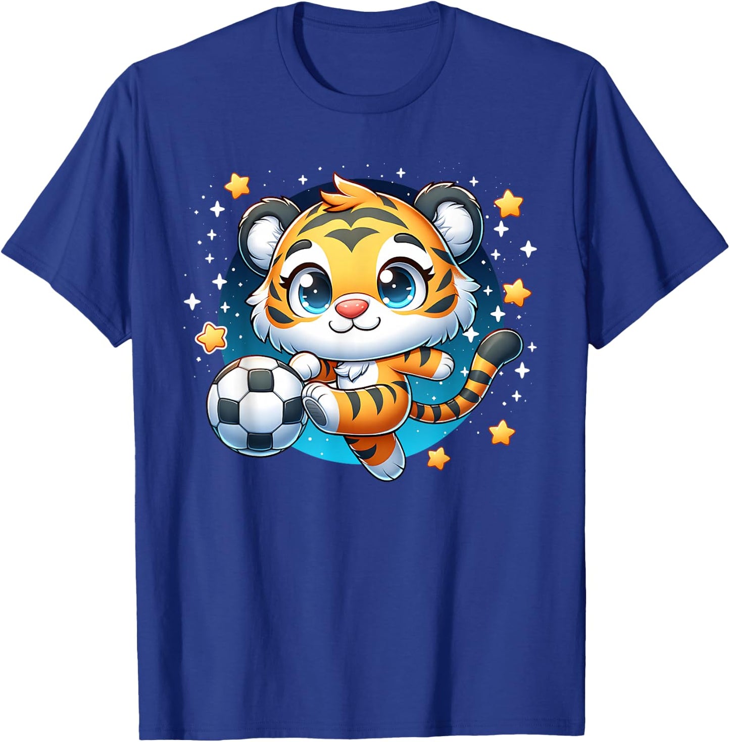Tiger Soccer Player Kicking Soccer Ball Cute Kids Graphic T-Shirt - T-Shirt | Royal