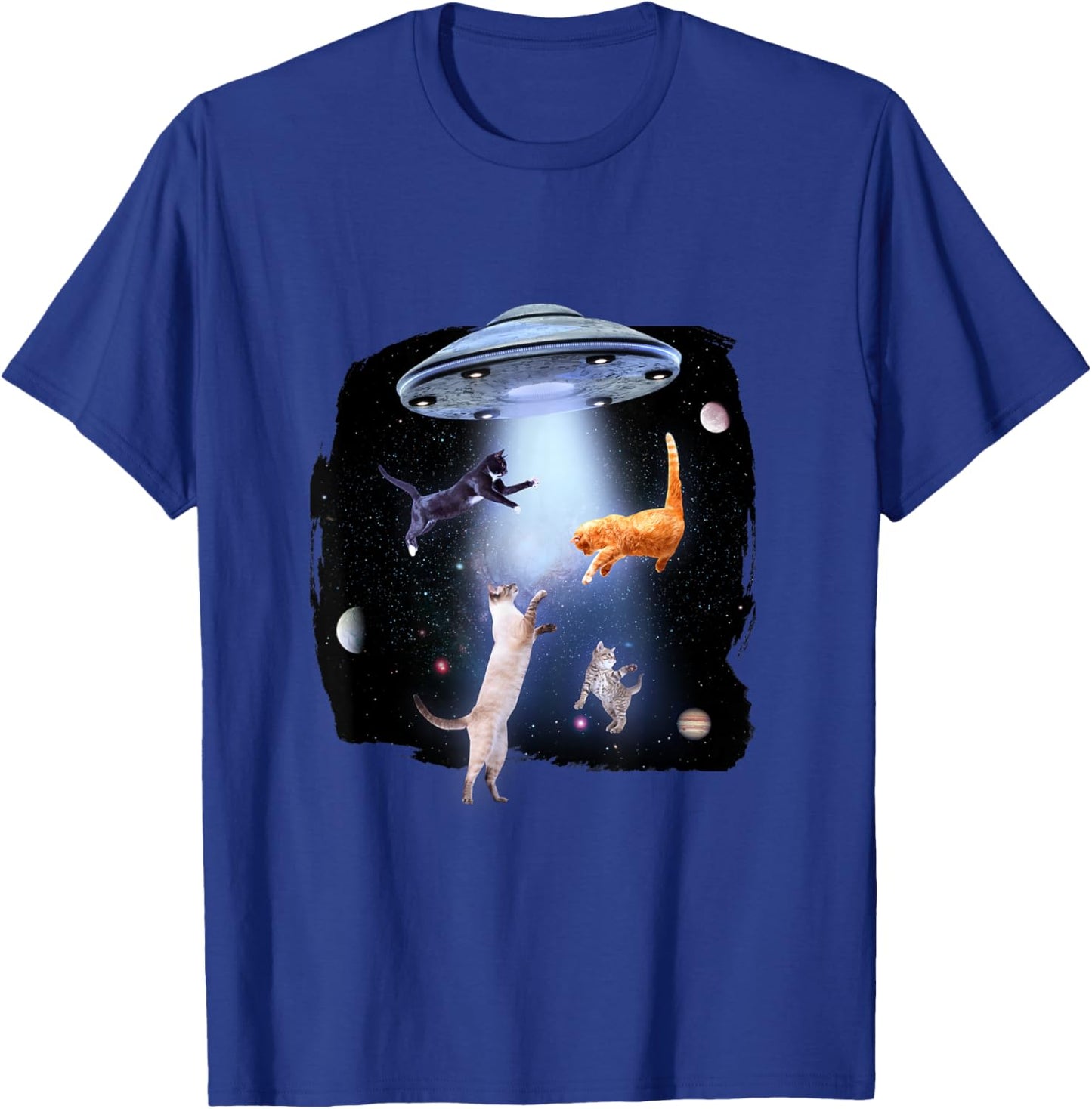 Cat with Alien and Ufo T-Shirt - T-Shirt | Royal