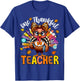 One Thankful Teacher Thanksgiving Turkey Cute Crayon Pencil T-Shirt - T-Shirt | Royal