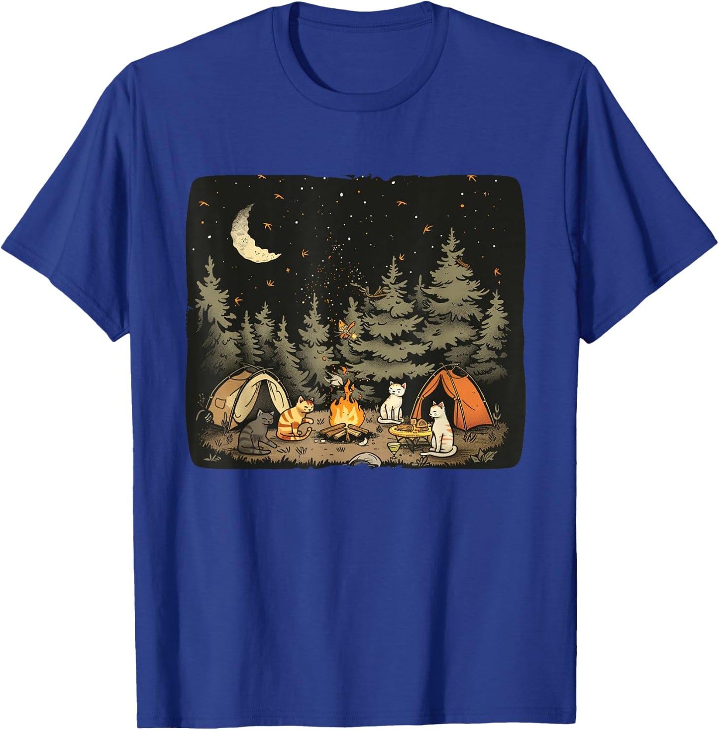 Camping Cat Costume for funny Adventures in Nature Women Kids T-Shirt - T-Shirt | Royal