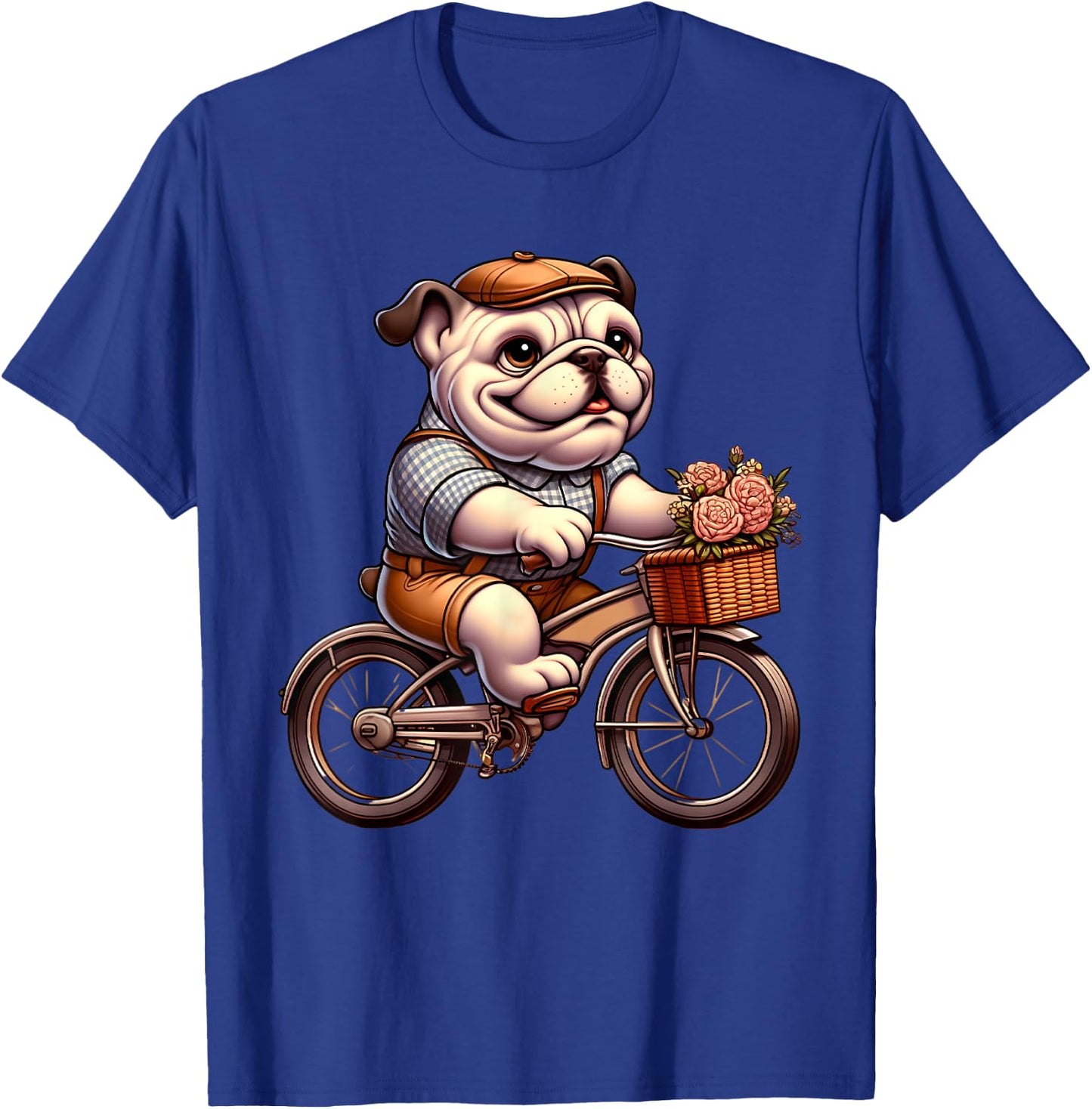 Cute English Bulldog on Bicycle Cycling Men Women Kids T-Shirt - T-Shirt | Royal