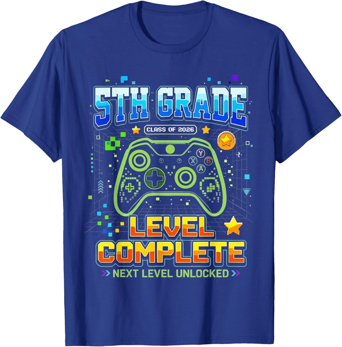 Gaming Graduation Shirt, 5th Grade Level Complete T-Shirt - T-Shirt | Royal