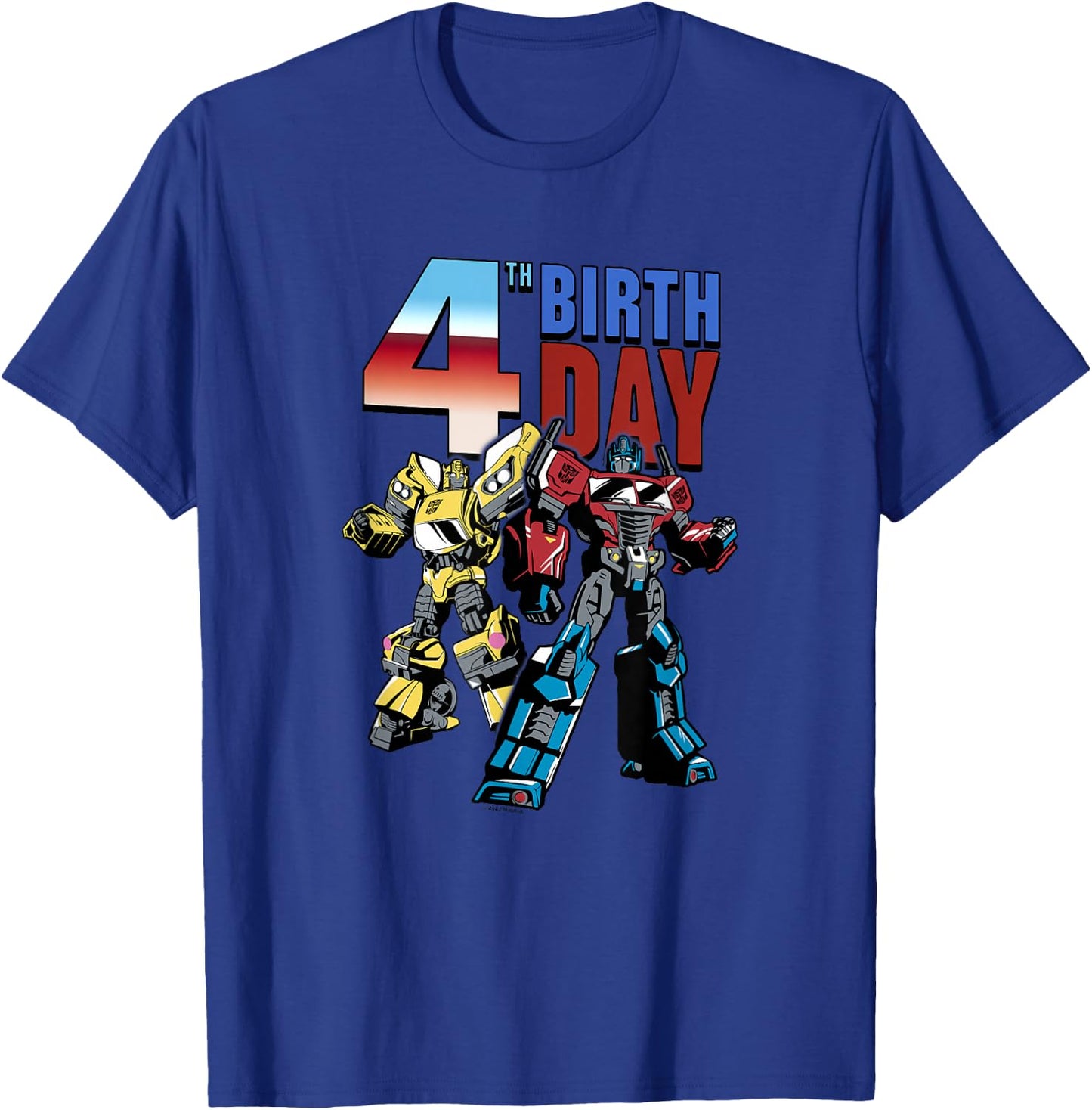 Transformers 4th Birthday Optimus Prime and Bumblebee Poster T-Shirt - T-Shirt | Royal