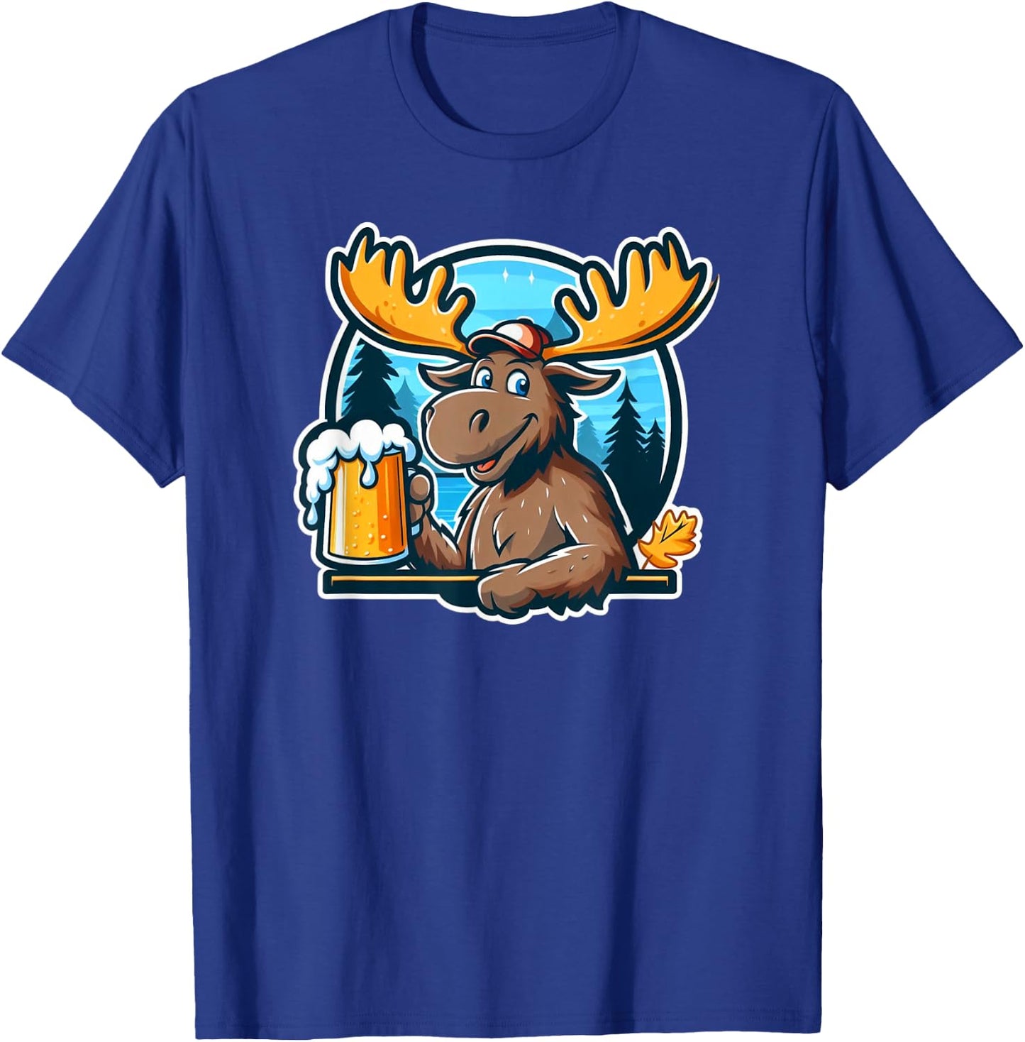 Moose Drinking Beer Camping Fun T-Shirt - T-Shirt | Royal