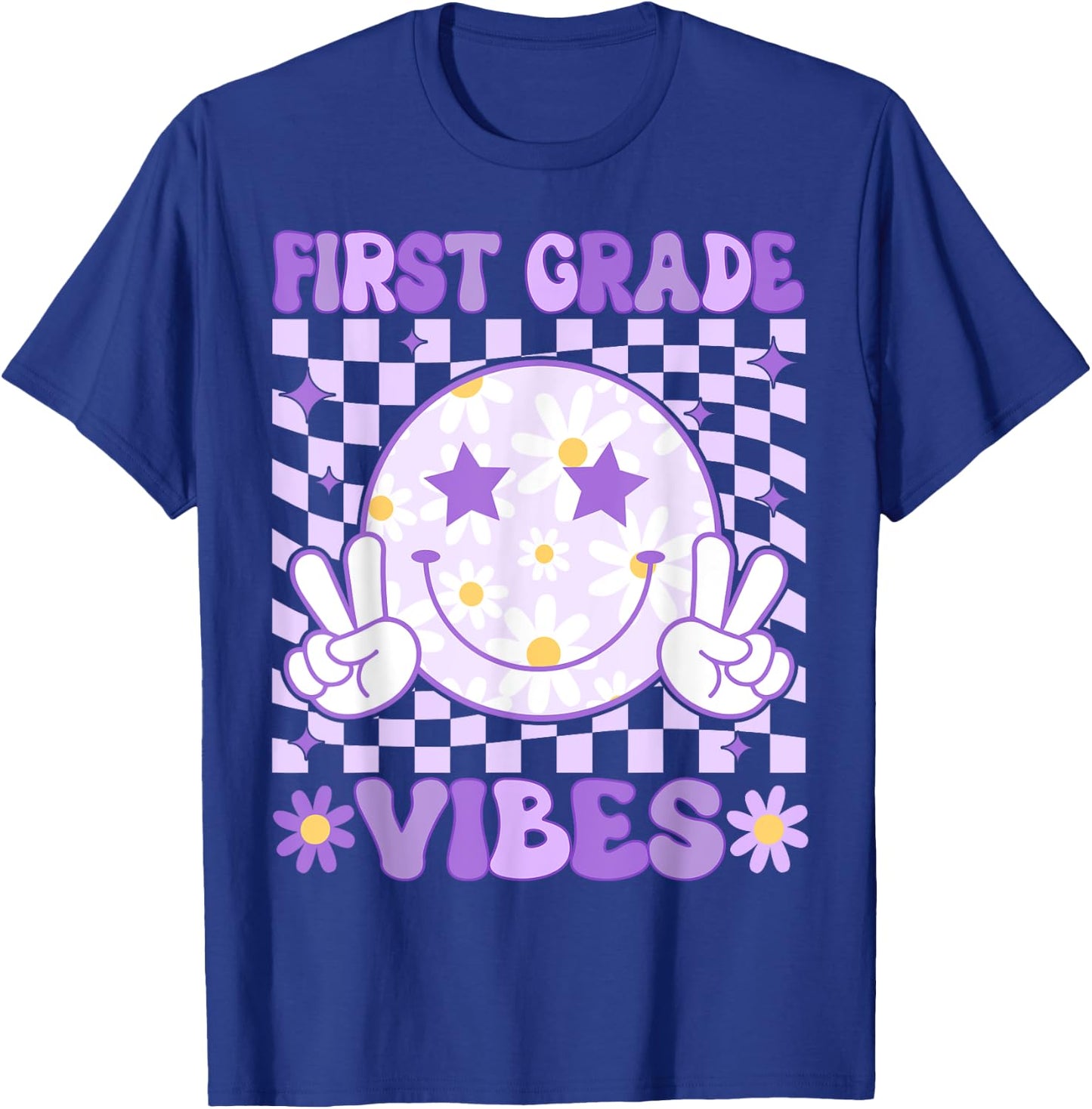 Groovy First Grade Vibes Back to School 1st Grade Teacher T-Shirt - T-Shirt | Royal