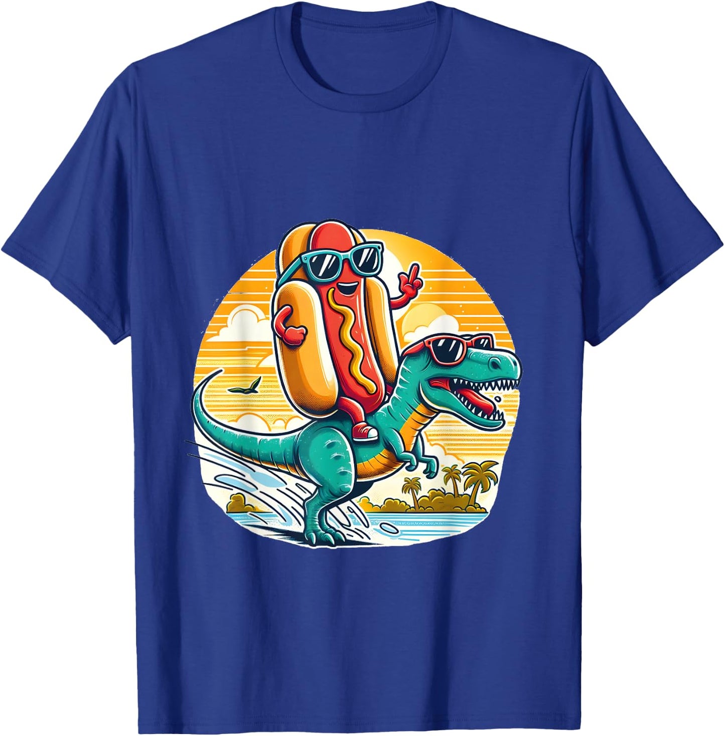 Funny T-Rex Dinosaur and Hot Dog summer vibes T-Shirt - T-Shirt | Royal