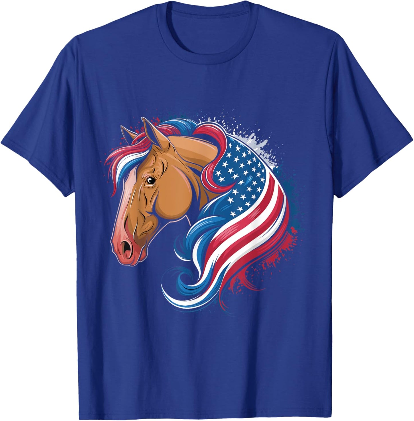 4th Of July Horse Lovers Red White And Blue American Flag T-Shirt - T-Shirt | Royal